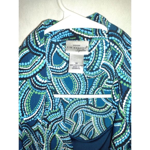 Women's woman Kim Rogers  plus size 1X blue and teal w built in undershirt - Picture 3 of 5